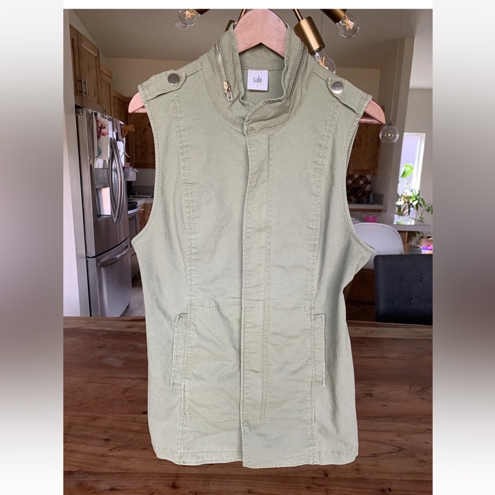 ▶️ Cabi Womens Explorer Military Vest Small 5101 Olive Green Full Zip Utility - Picture 2 of 9